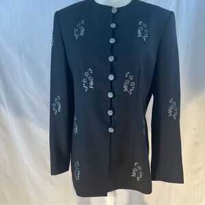 John Meyer of Norwich Black Jacket Silver Embroidery & Beads Button Front 12P